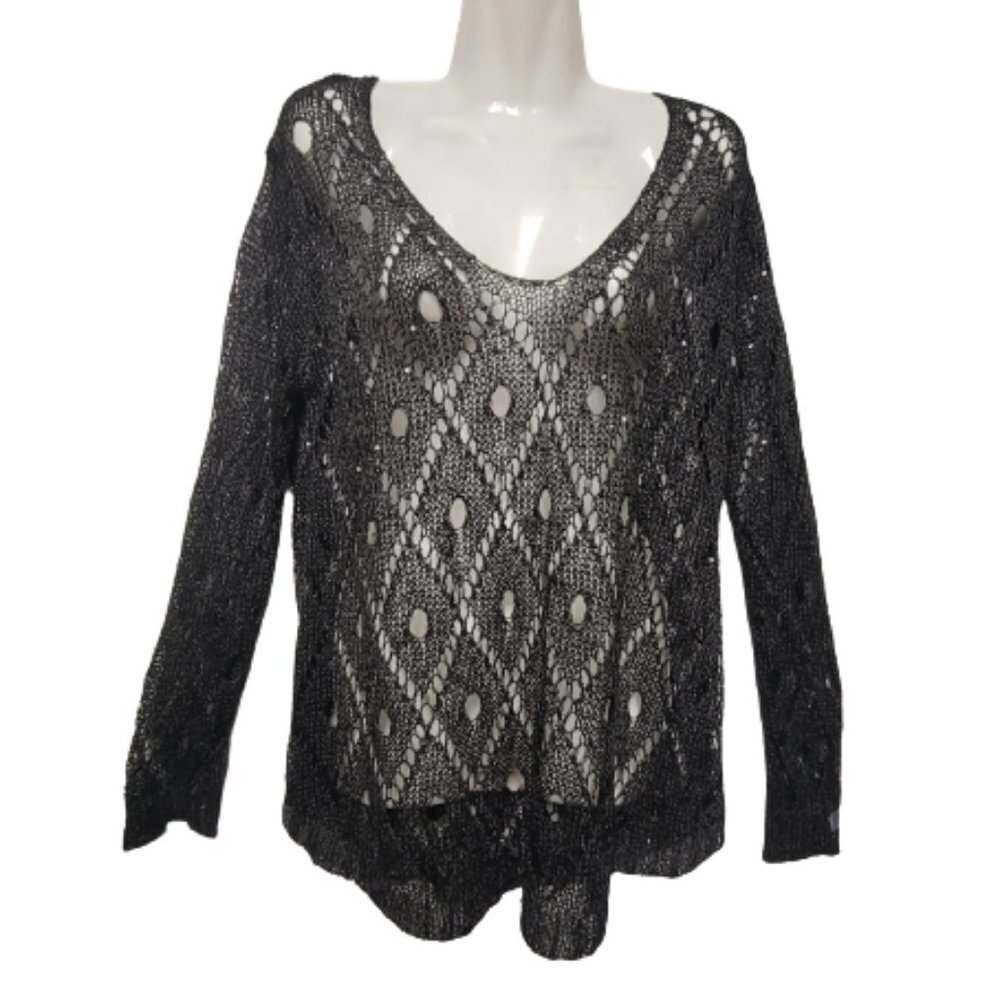 Black Sparkling Sweater Christmas Party New Years Party Top Blouse Cover Up